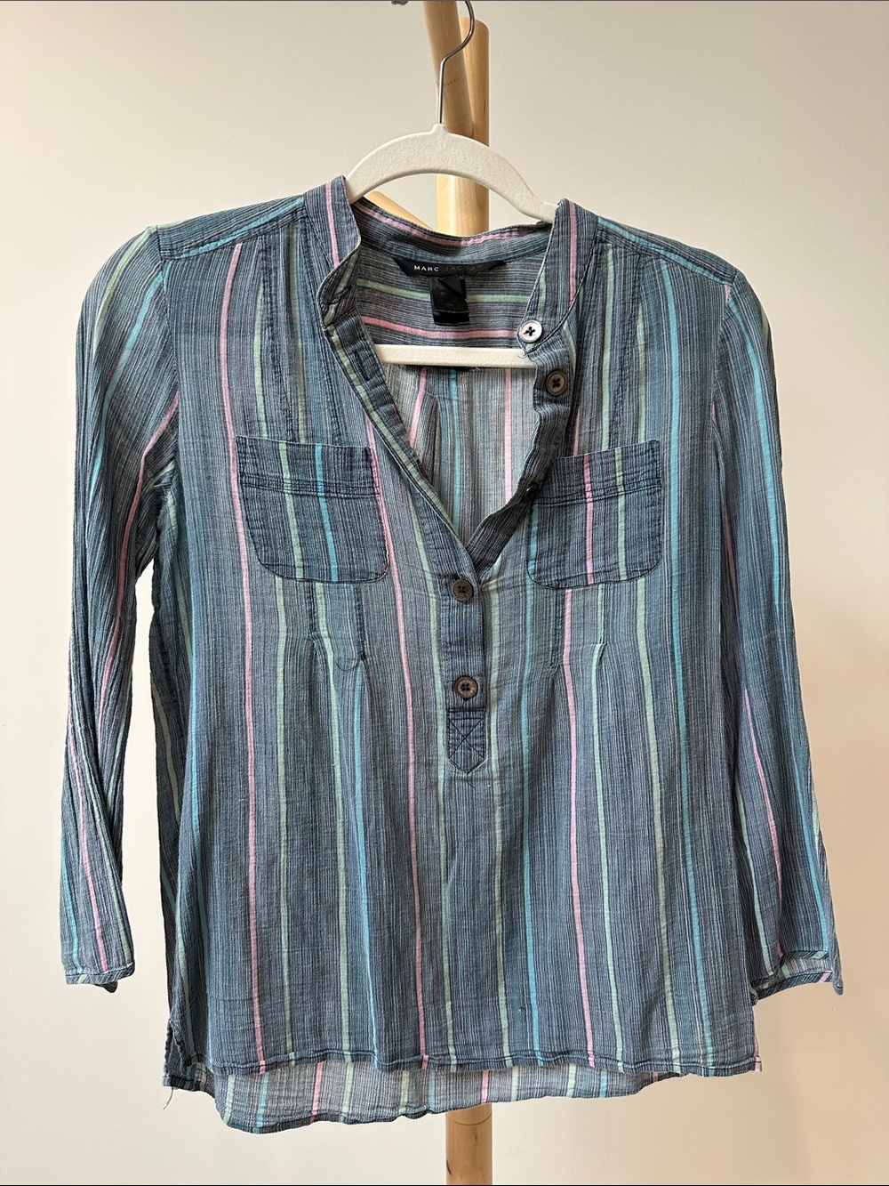 Marc By Marc Jacobs Striped Henley Tunic - Blue with Pink & Green Stripes